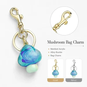 Gold Silver Electroplated Metal Mushroom Keychain Cute Fashion Bag Charm Pendant Hanging Ornament Women Car Key Gift Accessory