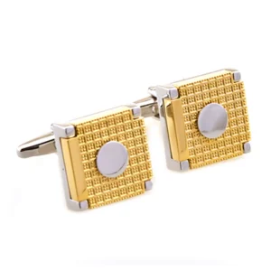 Gold Silver Grid Texture Cufflinks Custom Men’s Suit Shirt Fashion Accessory Wedding Tuxedo Trendy Jewelry Gift Set
