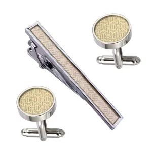 Gold Silver Lattice Texture Premium Cufflinks Tie Clips Custom Men Suit Shirt Fashion Accessory Wedding Tuxedo Tie Pin