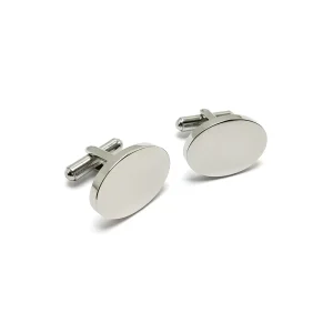 Gold Silver Oval Stainless Steel Metal Men’s Cufflinks