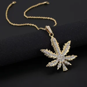 Gold Silver Plated Small Herb Charm Necklace Maple Leaf Pendant Necklace Hip Hop Jewelry