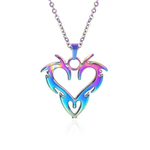 Gold Silver Rainbow Plated 304 Stainless Steel Gothic Heart Pendant Necklace Hollow Flame Thorn Dragon Love Jewelry with Chain