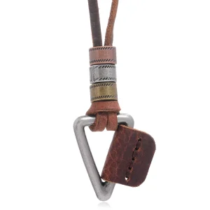 Gold Simple Fashion Cowhide Necklace Personality Hip Hop Pendant Geometric Shape Vintage Leather Rope Men’s Party Wedding