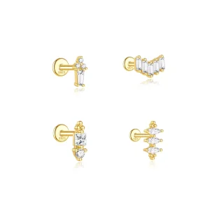 Gold Single New S925 Sterling Silver Thread Piercing Earrings Hot selling Fashion Square Zircon Studs Earrings for Women