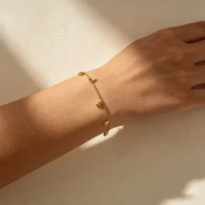 Gold Stainless Steel 3D Heart Charm Dainty Chain Bracelet Minimalist Fashion Jewelry for Women Daily Accessories