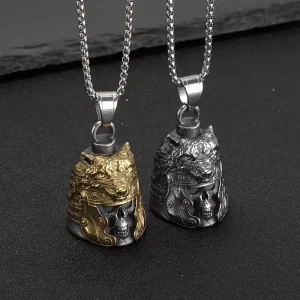 Gold Stainless Steel Biker Bell Roman Standard Bearer Skull Wolf Helmet Pendant for Motorcycle Accessories