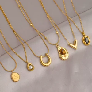 Gold Stainless Steel Dainty Pendant Necklaces Boho Stackable Layered Chain Necklaces for Women Daily Wear Jewelry Gift
