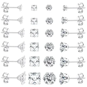 Gold Stainless Steel Four-Claw Zircon Stud Earrings Set for Women and Men