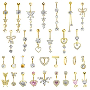 Gold Stainless Steel Navel Ring Heart Butterfly Pendant Little Devil Flower Zircon Navel Piercing Jewelry Customization