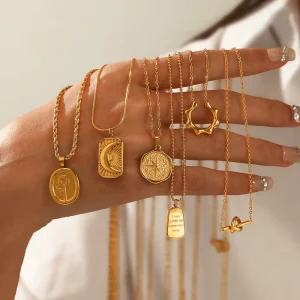 Gold Stainless Steel Pendant Necklace for Women, Durable, Fashion Jewelry, Factory Direct, B2B