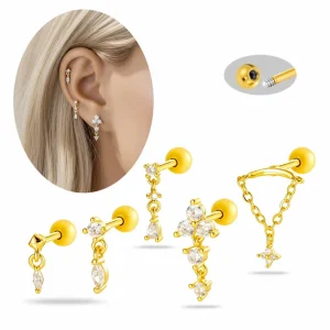Gold Stud Cartilage Earrings Copper Material Zircon Dangle Tragus Piercing Externally Thread Ball Back Helix Earring