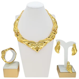 Gold Tone Hammered V Choker Jewelry Set Choker Matching Accessories Geometric Statement Jewelry for African Fashion Daily Wear