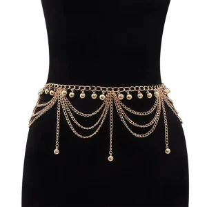 Gold Tone Metal Beaded Multi Layer Chain Ethnic Style Luxury Sexy Fashion Decorative Evening Party Waist Body Chain Body Jewelry