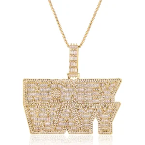 Gold-Toned MONEY MAN Iced Out Pendant Necklace with Zirconia-Encrusted Letters Trendy Hip-Hop Jewelry Accessory