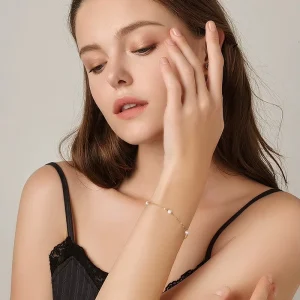 Gold Vermeil S925 Silver Irregular Pearl Bracelet 925 Sterling Silver Station Chain Bracelet