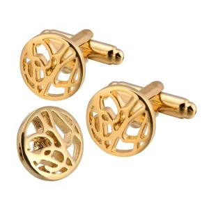 Gold Web Elegant Cufflinks Lapel Pin Brooch Gift Set Custom Mens Suit Fashion Accessory Wedding Tuxedo Trendy Brooch