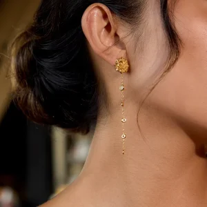 Gold-color Stainless Steel Bezel Set for Sun Zircon Tassel Earrings Women Geometric Luxury Drop Anniversary