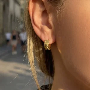 Gold plated Fashion Cubic Zircon Inlaid Star Moon Pattern Earring Stainless Steel Earring for Women