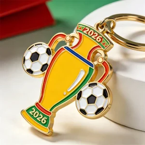 Golden 3D Metal Football Trophy Keychain Fashion Cartoon Design for Sports Events Souvenir Winner Gift