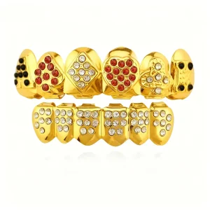 Golden Red Halloween HIPHOP Fine Grillz Cross border Hip Hop Braces 6Teeth Gold Fashion
