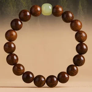 Golden Sandalwood Bracelet Unisex Chinese Style Collectible Beads Everyday Wear Wooden Buddhist Beaded Bracelet