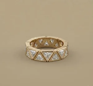 Good Century 14K Gold Triangle Cut Lab Grown Diamond Eternity Band Geometric Art Deco Wide Statement Fashion Ring