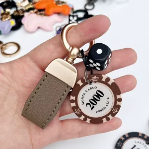 Good Luck Poker Chip Keychain Dice Shape Charms Couple Bag Backpack Pendant PU Lucky Charm Gift ABS+PU Accessory
