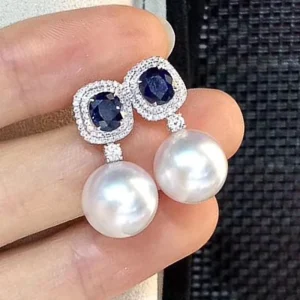 Gorgeous Sea Blue Color Cubic Zirconia Pearl Earrings Women Wedding Party Fashion Jewelry Silver Plating Pendant Earrings