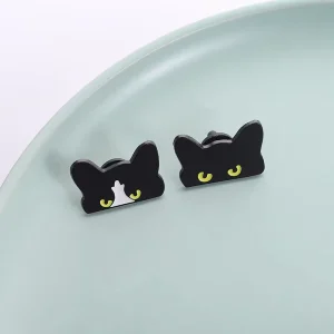 Gothic Big Eyes Black Cat Enamel Pin Cute Kitty Dark Humor Style Brooch Lapel Badge Jewelry Gifts for Kid Friends