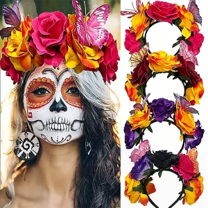 Gothic Burgundy Rose Headband Spooky Floral Hair Ornament As a Versatile Halloween Accessory
