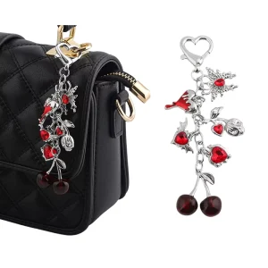 Gothic Cherry Heart Butterfly Enamel Bag Charm Metal Dangle Ruby Bag Hanger for Women Fashion Accessories Custom OEM