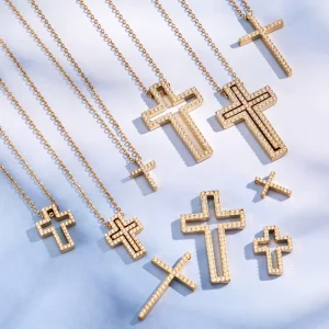 Gothic Cross Pendant Necklace Set, Three Styles, Zircon Detail, 18K Gold Plated 316 Stainless Steel