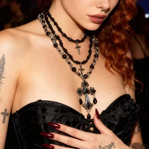 Gothic Heavy Industries Cross Necklace Multi Layer Stacking Small and Exaggerated Trendy Pendant Accessories