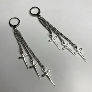 Gothic Jewelry Viking Style Cross Drop Pendant Earrings for Women Men Punk Jewelry Long Tassle Hoop Earrings