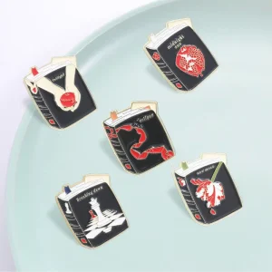 Gothic Literary Book Shaped Enamel Pin Vampire Romance Novel Brooch for Collectible Gift