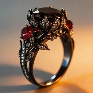 Gothic Style Dark Rose Shape Black Zirconia Rings for Women Hip Hop Retro Classic Personality Fashion Jewelry