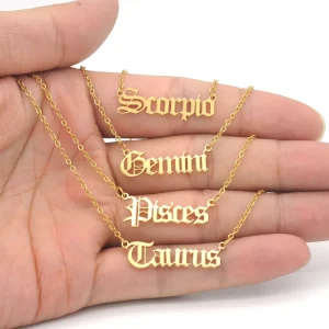 Gothic Style Zodiac Initial Personalized Sign Waterproof Anti Allergic Fashion Jewelry All Styles Stainless Steel Necklace