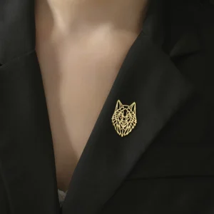 Gothic Wolf Head Brooch Stainless Steel Hollow Animal Lapel Pins for Women Men Suit Bag Badge Accessories Fashion Jewelry Gifts