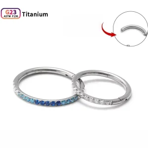 Gradient Blue White Titanium Clicker Hoop Ear Nose Ring Fashion European Body Piercing Jewelry