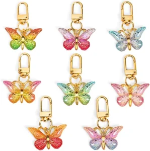 Gradient Butterfly Keychain Bag Charms For Handbags Colorful Keychains For Women Purse Charm Metal Acrylic Butterflies Key Chain