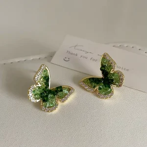 Gradient Green Crystal Stud Earrings