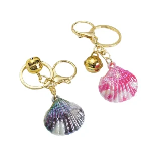 Gradient Scallop Shell Keychain With Bell Ocean Beach Resin Bag Charm For Women Girls Summer Decoration Holiday Gift Accessory