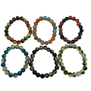 Gradual Ice Out Bracelet 10mm Double Color Round Crystal Glaze Ice Flower Bead Bracelet for Girls and Women