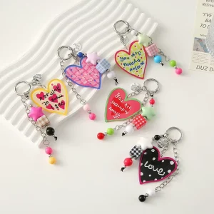 Graffiti Letter Heart Acrylic Key Chain Color Star Plaid Bead Custom Cute Bag Charm Key Ring