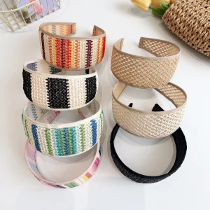 Grass Woven Wide Edge Headband with Vacation Style High end and Versatile Temperament Headband Woven Hair Accessories for Women