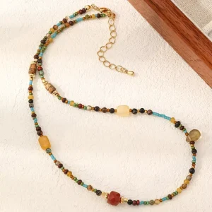 Gravel Natural Agate Crystal Beads Choker Necklace Stone Choker Bohemian Vintage Chunky Costume Jewelry for Women