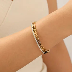 Great Wall Pattern Bangle Geometric Pattern Bracelet Gold Plated Stainless Steel Designer Jewelry for Women TGSZ3279