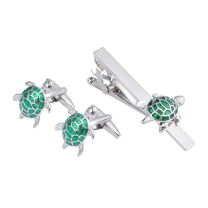 Green Black Turtle Novelty Cufflinks Tie Clip Gift Set Custom Mens Suit Shirt Fashion Accessory Wedding Tuxedo Jewelry