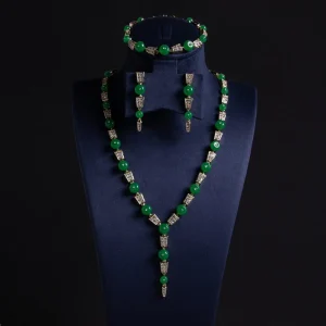 Green CZ Luxury African Jewelry Sets for Women Wedding Party Zircon Agate Dubai Bridal Jewelry Set Gift
