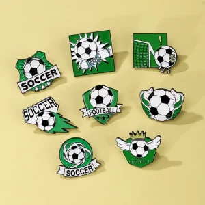 Green Colorful Soccer Enamel Pins Football Sports Tournament Lapel Badges Brooch for Unisex Men Women Clothing Bags Hat